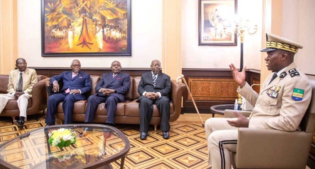 Audience : Paul Mba Abessole, Pierre Claver Divungui-Di-Ding, Guy- Ndzouba Ndama et Idriss Ngari chez le Général Brice Clotaire Oligui Nguéma